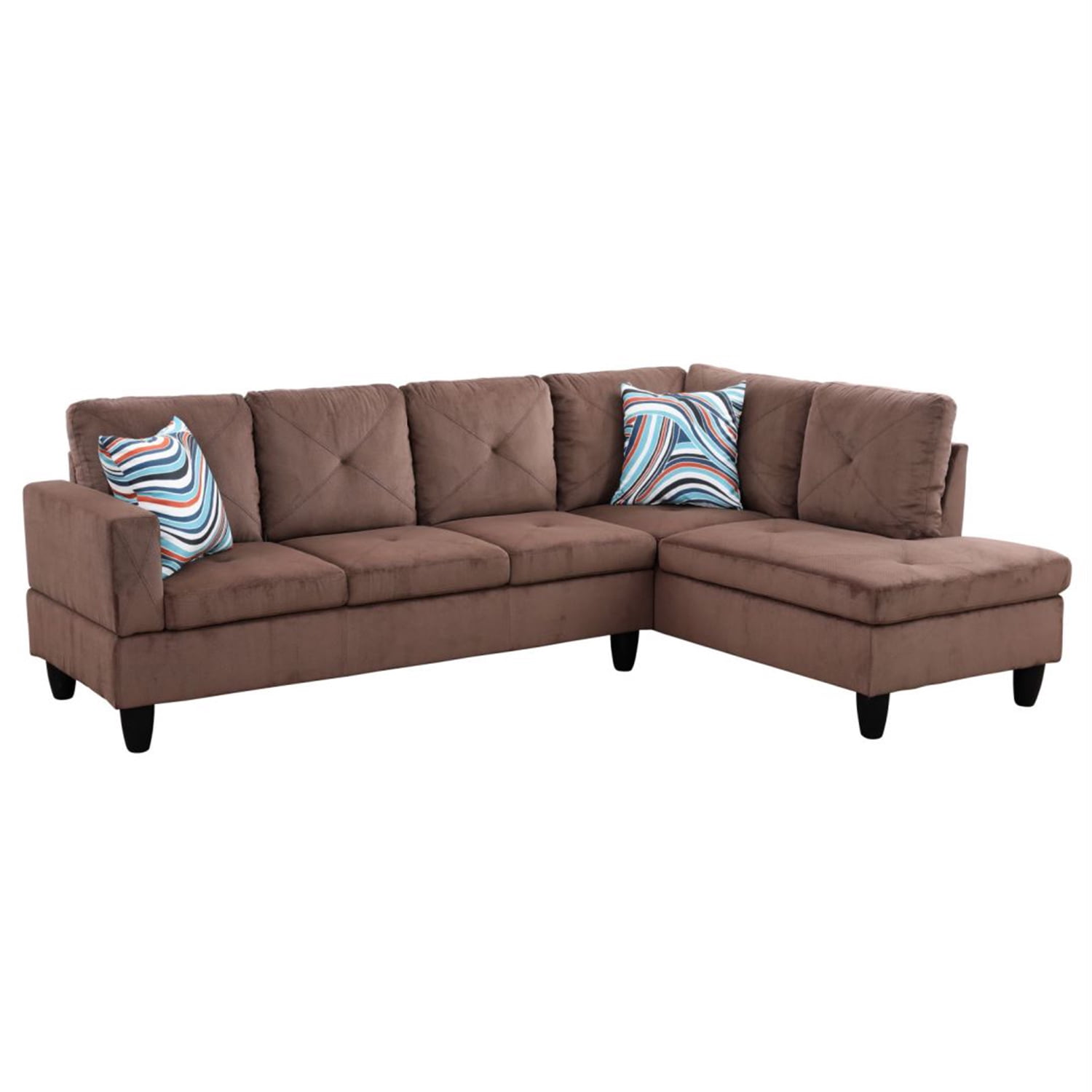 Hommoo Corduroy Living Room Furniture Sets, 4-Seat L-Shape Sectional Couch Sofa, Brown(No Ottoman)