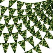 Jecery 120 Pcs PriNst 100 ft Camouflage Party Decoration Camo Party Flags Army Banner Camo Paper Pennant Banner Bunting Flags for Army Themed Hunting Military