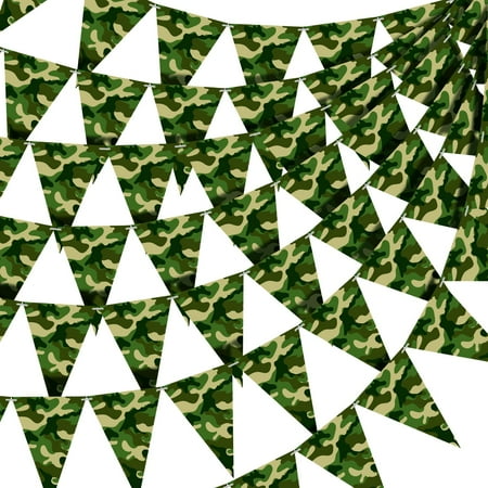 Jecery 120 Pcs PriNst 100 ft Camouflage Party Decoration Camo Party Flags Army Banner Camo Paper Pennant Banner Bunting Flags for Army Themed Hunting Military