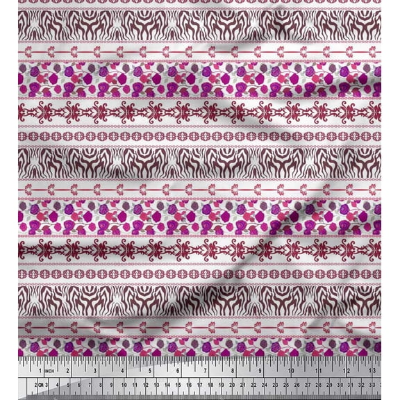 Soimoi Purple Poly Georgette Fabric Rose & Wild Animal Skin Patchwork Printed Fabric 1 Yard 42 Inch Wide