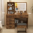 thumbnail image 3 of FL Tocador,Tocador de Maquillaje con Luces de Espejo,Vanity Tocador con 5 Cajones,Estantes de Almacenamiento,Taburete Acolchado, Tocador con 3 Estantes, Mesa de Maquillaje para Dormitorio 90*40*132CM, 3 of 6