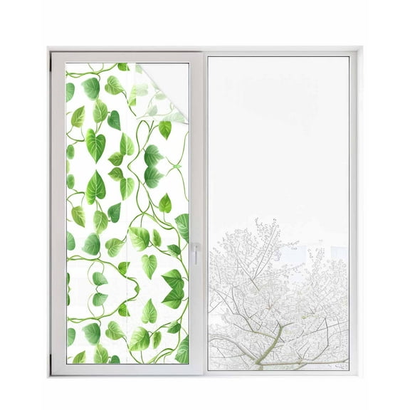 Window Privacy Film Summer Plants Stained Glass Window Film Decorative Sun Block Window Cover Botanical Watercolor Garden Plants Window Clings Static Adhesive Sticker for Bathroom 23.6"x59"
