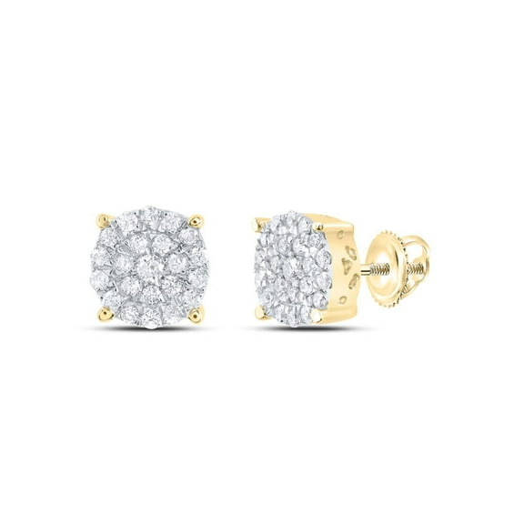10K Yellow Gold Genuine Diamond Unisex 7mm Cluster Round Stud Earrings 1/2 CT