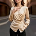 thumbnail image 4 of Edvintorg Blouses for Women Business Casual Plus Size Fashion Satin V Neck Long Sleeve Work Tops Dressy Shirts for Women Beige S, 4 of 9