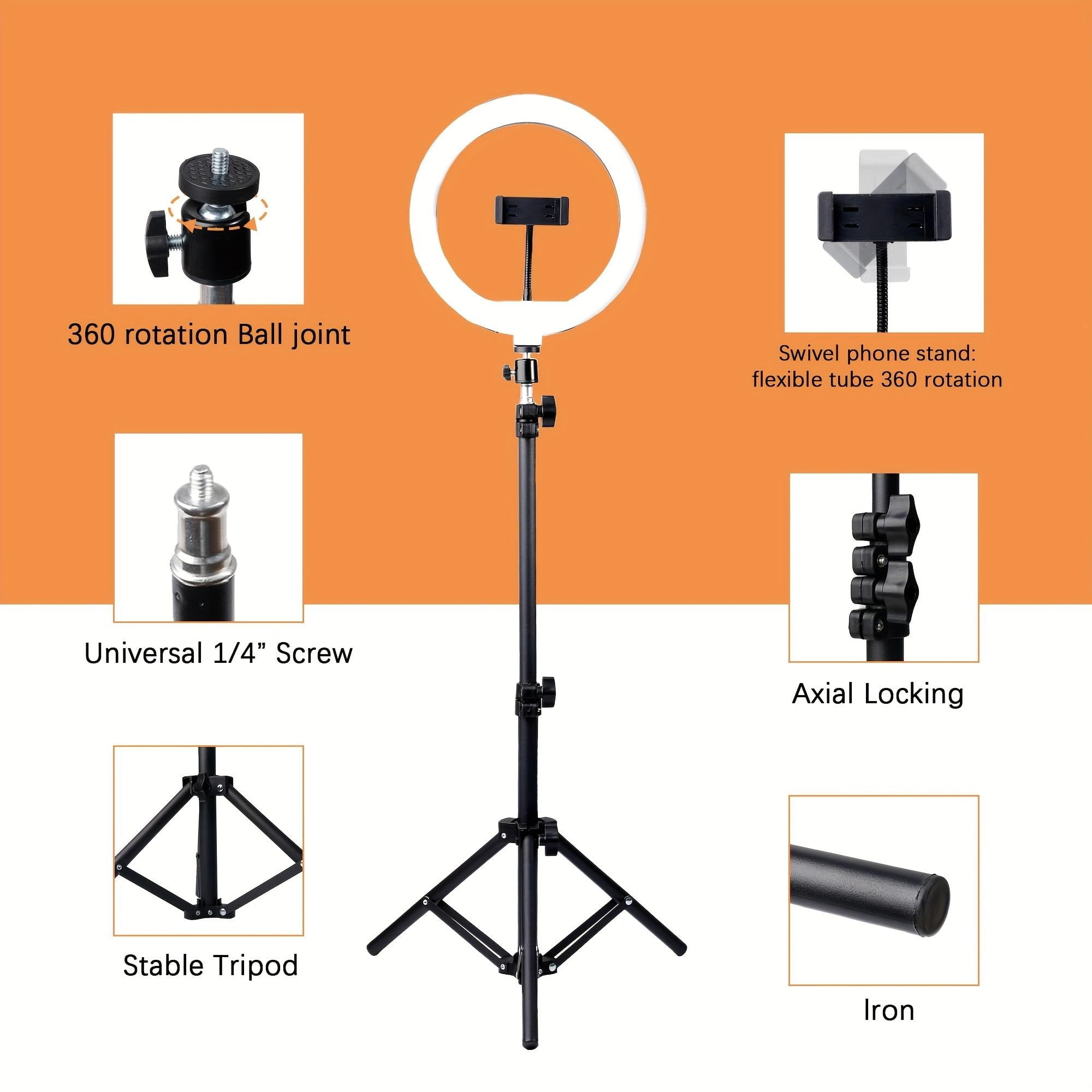 ZOMEI 10" Adjustable LED Ring Light with 63" Extendable Tripod & Phone Holder - for Live Streaming, Studio/Food Photography, USB Powered, 3 Color Modes (Warm/White/Cool), Button Control