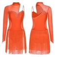 thumbnail image 1 of renvena Women's Rumba Samba Tango Salsa Latin Ballroom Dance Dress Asymmetrical Shoulder Tassel Mini Orange M, 1 of 6