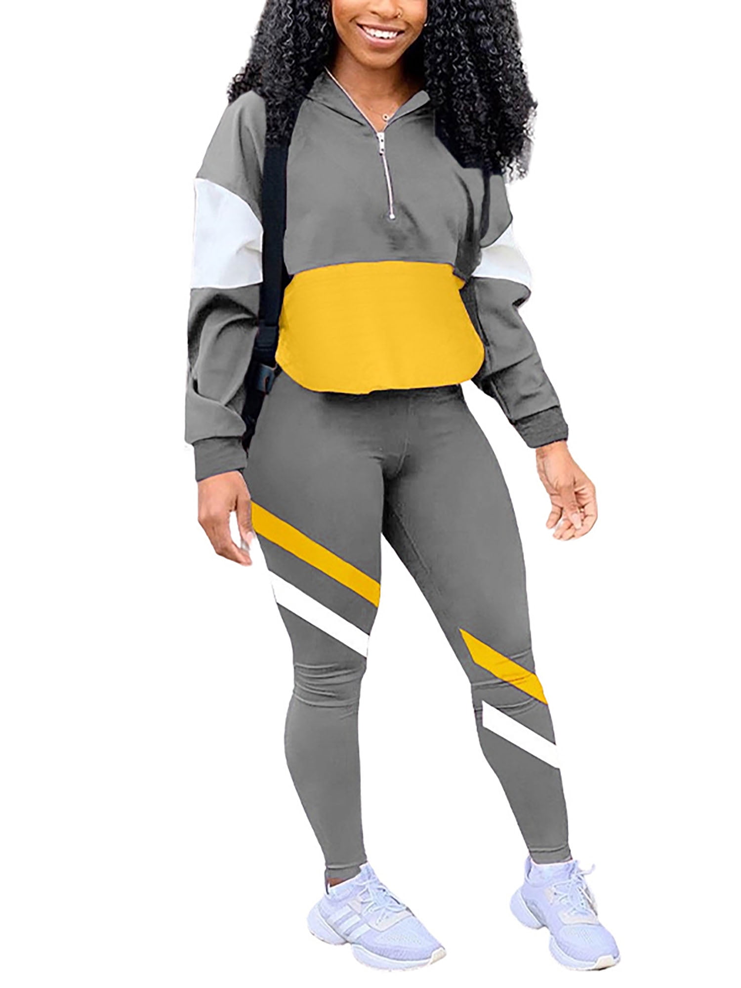 2 Piece Outfits Sweatsuit for Women Bodycon Pants Sweatpants Tracksuit Jogger Set Long Sleeve Zip up Hooded 