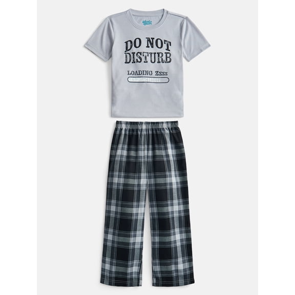 Wonder Nation Boys Short Sleeve Graphic Tee and Woven Wide Leg Pants Sleep Set, 2-Piece, Sizes 4-18