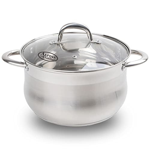 Alpine Cuisine Stainless Steel Dutch Oven Belly Shape 2 Quart - Dutch Oven Pot with Lid, Stove Top Cookware for Cooking, Comfortable Handles, Dishwasher Safe & Easy to Clean
