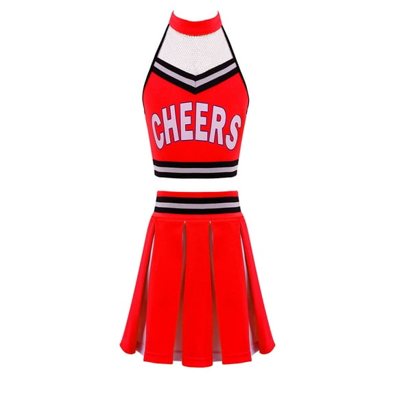 TiaoBug Kids Girls Cheer Leader Dance Outfits Cheerleading Vest Top with Pleated Skirt Uniform Set Red 14