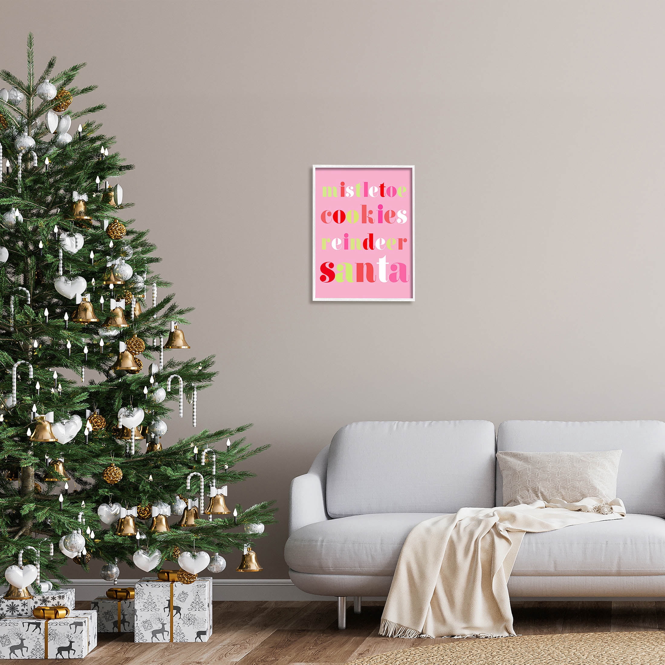 Mistletoe Cookies Reindeer Santa Bold Holiday Graphic Art White Framed Art Print Wall Art