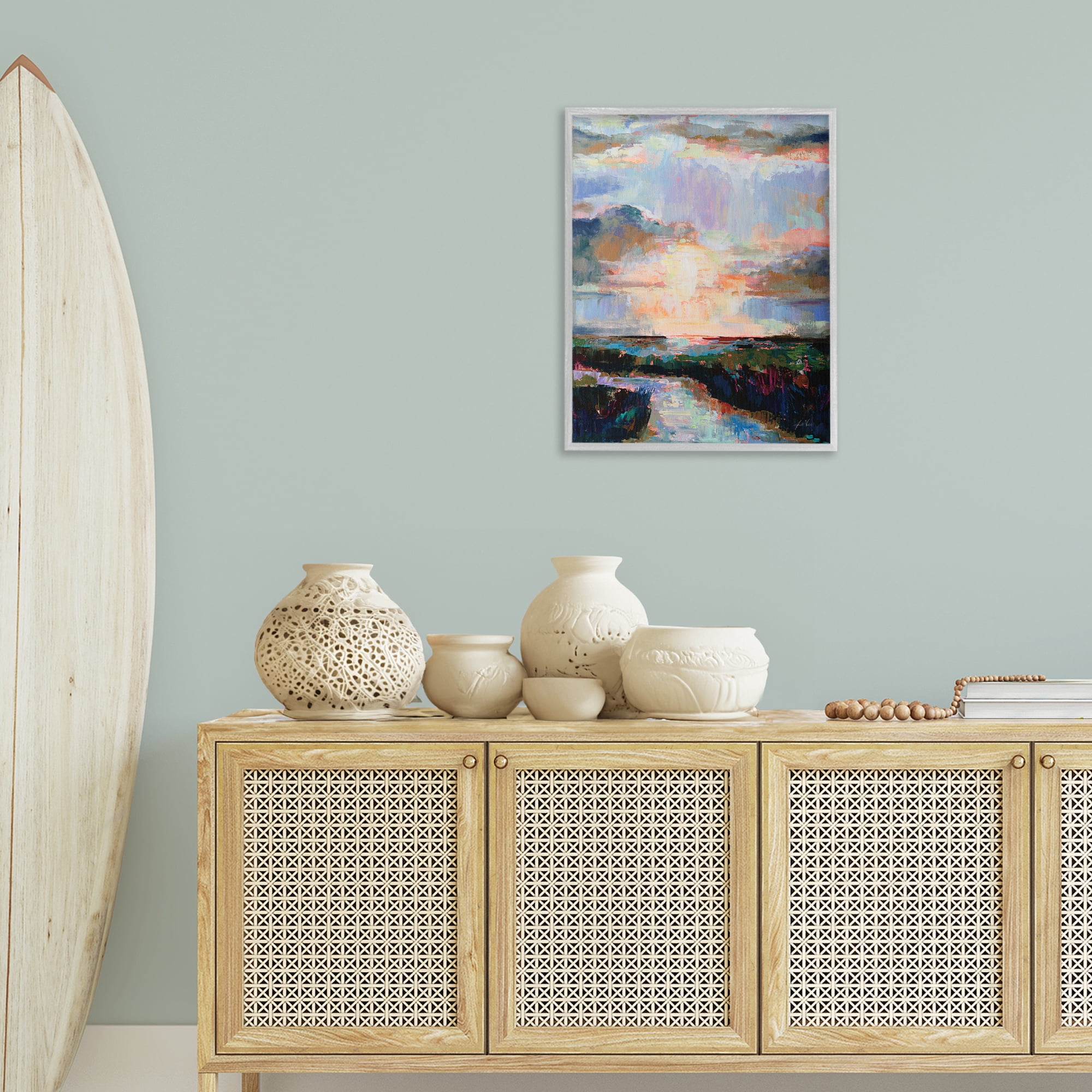 Stupell Industries Sunlit Tide Abstract Abstract Painting Gray Framed Art Print Wall Art, 24 x 30