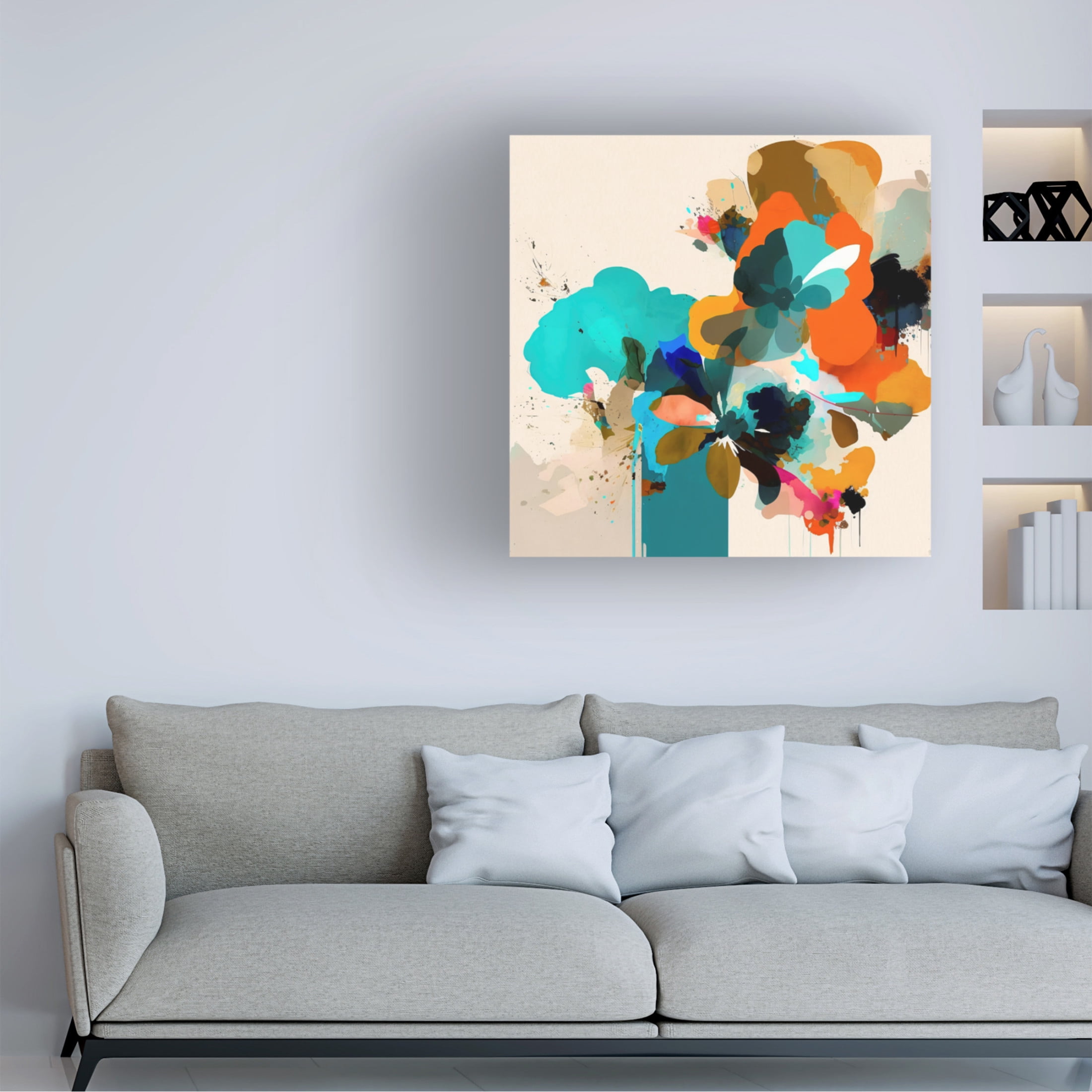 Canvas Wall Art - Ray Heere 'Oil Painting Expressive Flowers Blue 15' Wall Art for Living Room, Bedroom, or Office Décor by Trademark Fine Art - 14 x 14 Inches