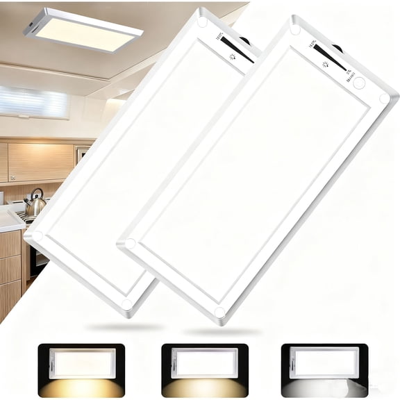 2 Pack RV LED Interior Lights,3 Color RV LED Super Bright Fixture,12V RV Ceiling Dome Light with ON/Off Dimmable Switch Energy Saving for RV/Camper/Car/Trailer/Boat (Warm Natural Cold Light)
