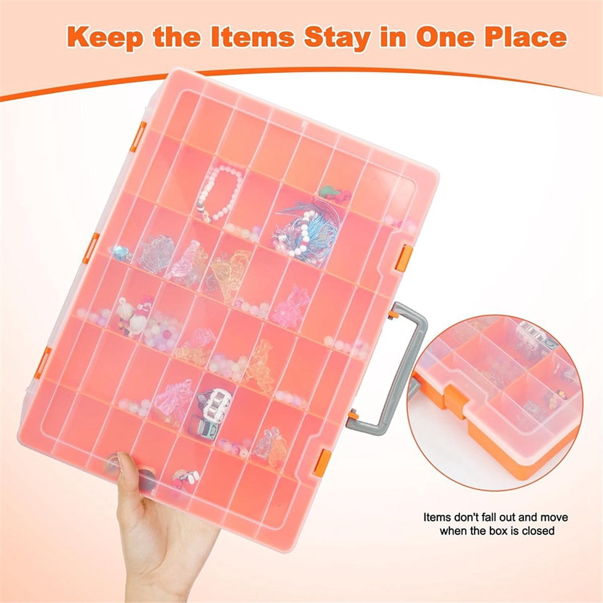 48 Grids Large Plastic Organizer Box with Adjustable Dividers, Beads Storage Containers Compartment Tackle Box Case