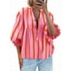 thumbnail image 1 of Blusa de Verano A Rayas con Cuello en V y Mangas Abullonadas para Mujer, Estilo Babydoll, Holgada e Informal Rosa XL, 1 of 9