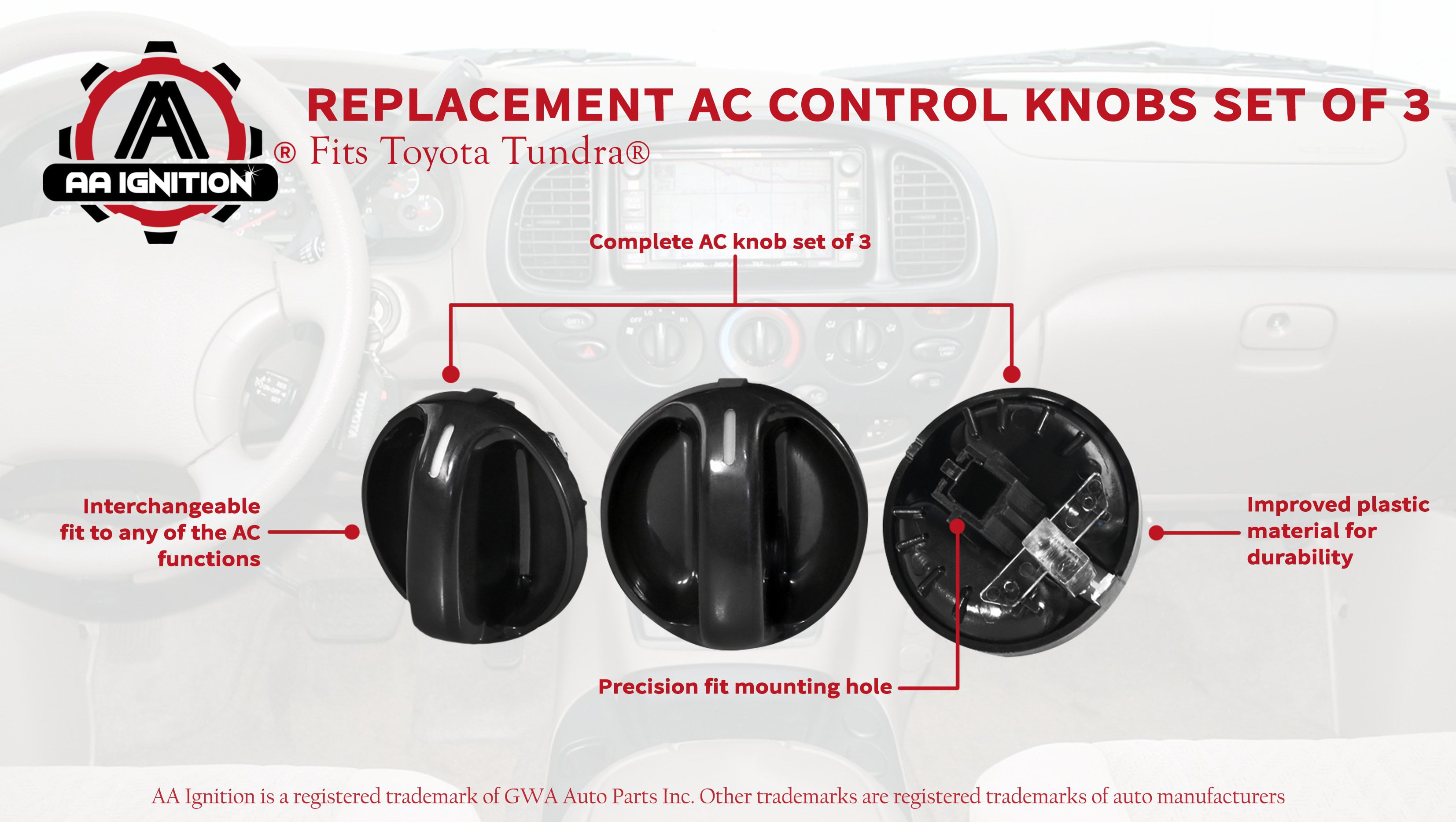 Set of 3 AC Climate Control Knob VCCA Air Conditioner Heater Control Switch Knob Fit Toyota Tundra 2000-2006 559050C010 Replaces# 55905-0C010 