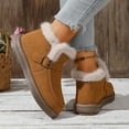 thumbnail image 5 of Rokment Winter Snow Boots for Women 2025 Fashion Casual Suede Buckles Comfortable Fleece Lined Warm Flat Slip on Loafers Walking Ankle Booties Brown Size 6, 5 of 8