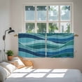 thumbnail image 4 of Turquoise Blue Tier Curtains, Green Gradient Abstract Wave Stripes Light Filtering Kitchen Curtains, 2Pcs Rod Pocket Half Window Treatments Panels for Sink Cafe Cabinet Camper 27.5x24 Inches, 4 of 9
