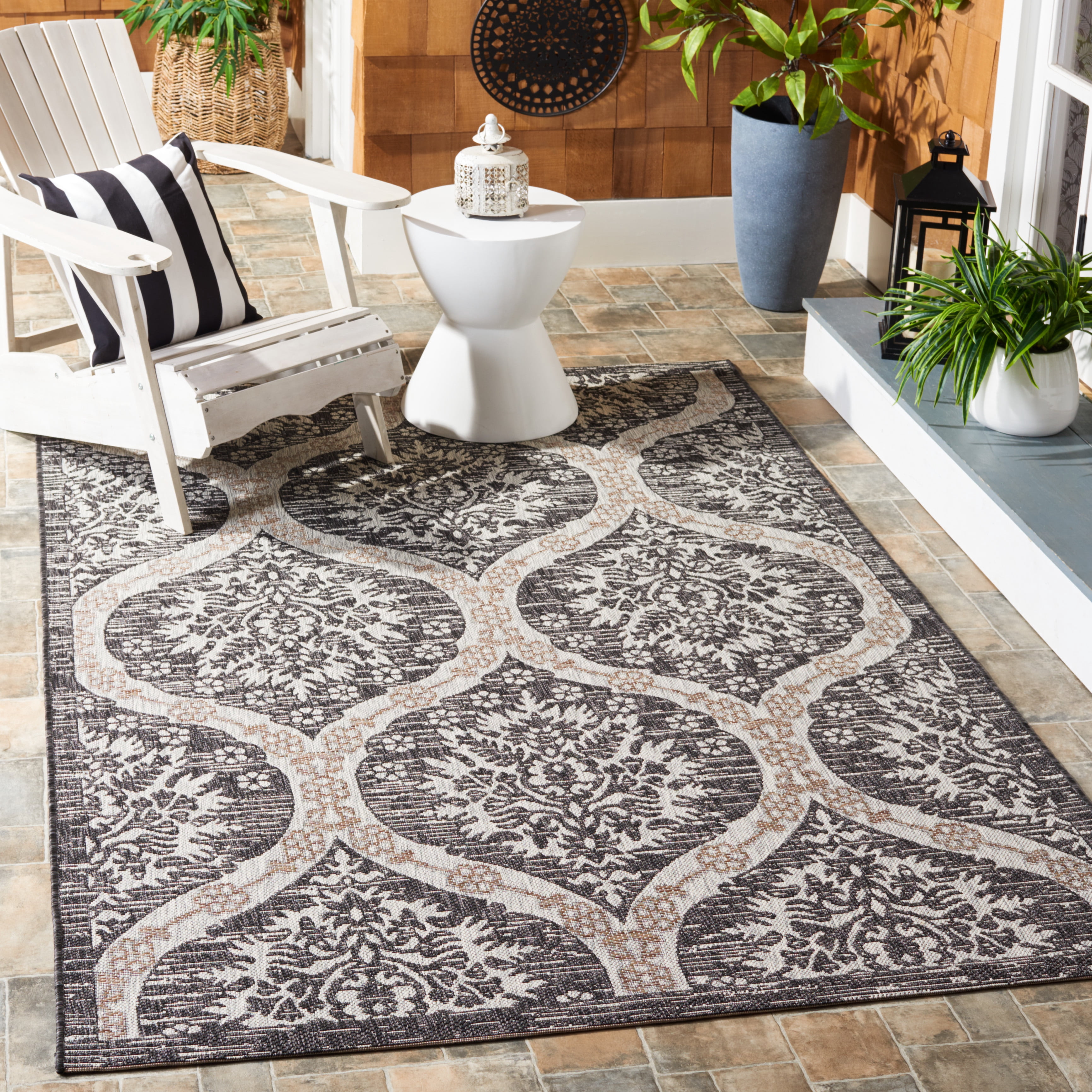 Safavieh Courtyard Tayler Geometric Indoor/Outdoor Area Rug, Black/Gray, 5'3" x 7'7"