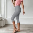 thumbnail image 5 of Cagogo Women Capri Pants Summer Casual Loose High Waisted Cropped Pants Elastic Waist Button Solid Basic Vacation Beach Trousers Fashion Beachwear, Gray L, 5 of 6