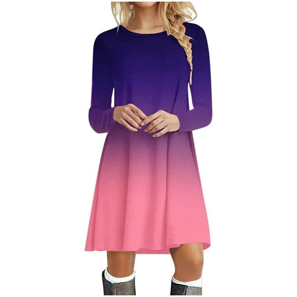 TopLLC Long Sleeve Round-Neck Dress,Dress For Women, Christmas Print Casual Long Sleeve Shirt Mini Dresses Long Sleeve Flowy Tiered Ruffled Casual Party Fall Black Midi Dress Women Dress
