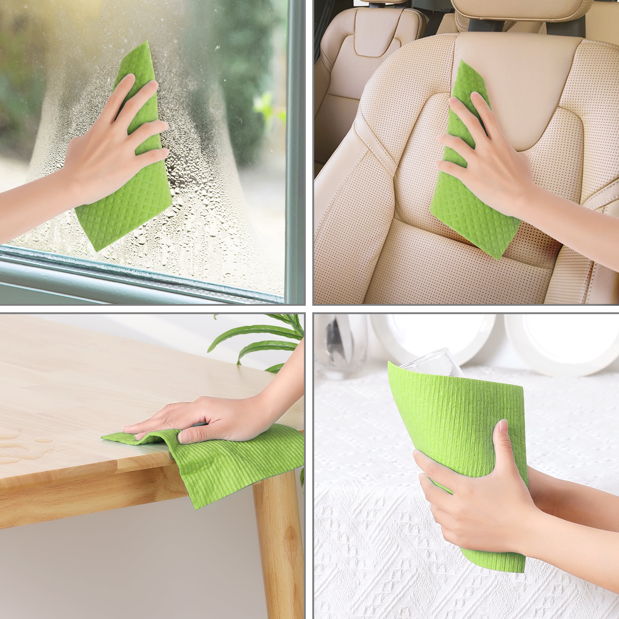 Unique Bargains Reusable Absorbent Sponge Dish Cloths Kitchen Towels Lint Free 7" x 8" Green 10pk