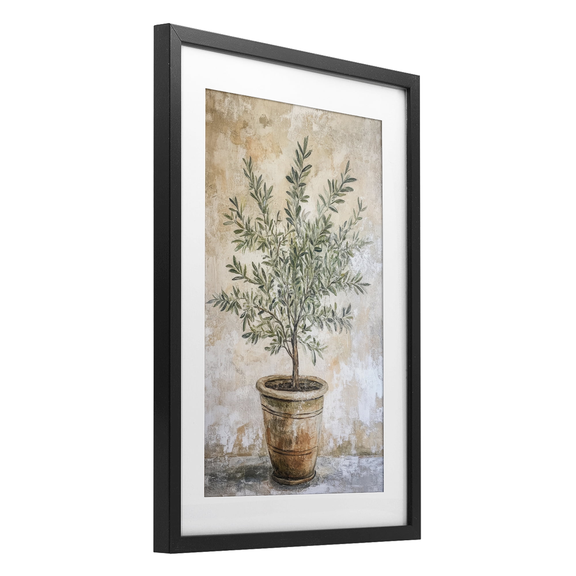 Stupell Industries Mediterranean Potted Olive Black Framed Print Under Glass, design by Petal Prints Design