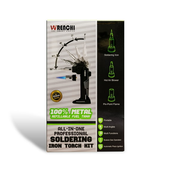 Wrenchi 323563 All-in-One Multi Angle Professional Soldering Iron Torch Kit 100% Metal Refillable Fuel Tank Made in Taiwan