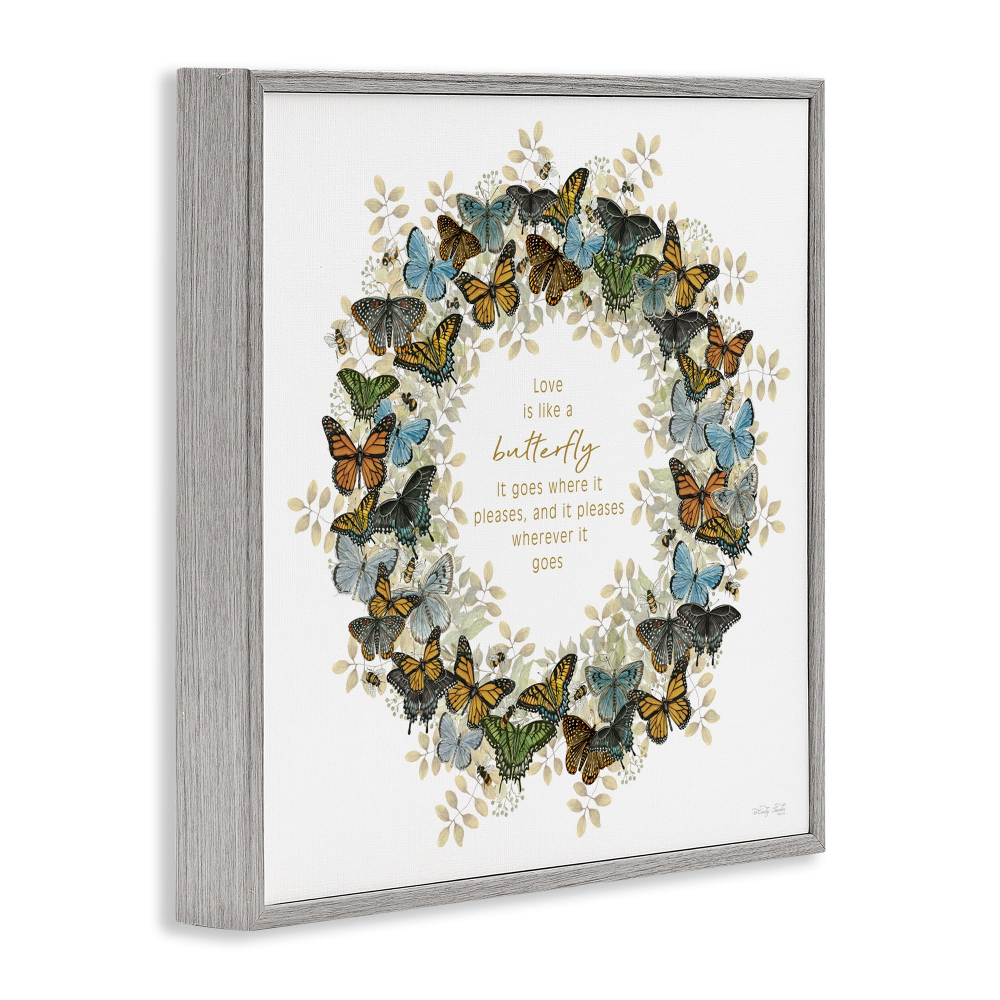 Stupell Industries Life Is Like A Butterfly Wreath Gray Framed Giclee Art, design by Cindy Jacobs