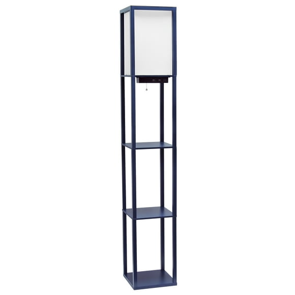 62.5 inch Navy Aqua Floor Lamp Organizer Storage Shelf with 2 USB Charging Ports, 1 Charging Outlet
