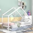 thumbnail image 1 of Cama infantil 90x200, cama casita infantil de madera de pino con 2 cajones extraíbles, cama plataforma estable para niñas y niños, cama juvenil, madera maciza, blanca esquí esquí Gafas de esquí, 1 of 5