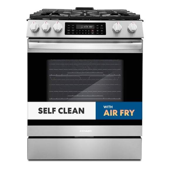 Cosmo 30 in. Lumin Collection 6.1 cu. ft. Gas Range with 5 Burners, Convection Oven, Self Clean, Air Fry in Stainless Steel