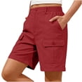 thumbnail image 5 of Inglocry Bermuda Shorts for Women Cargo Shorts Knee Length 6 Pockets Elastic Waist Long Shorts for Summer Casual Red S, 5 of 7
