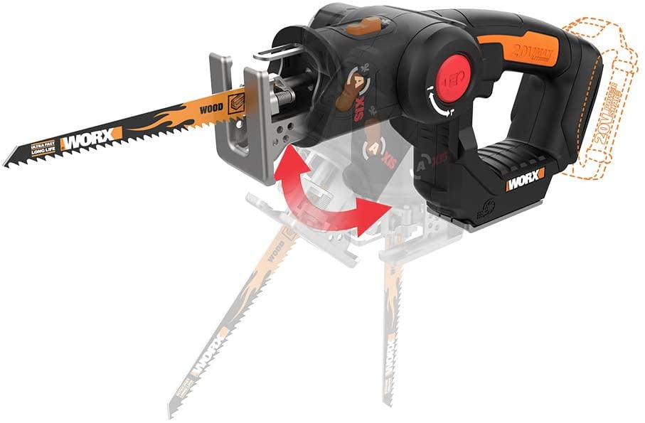 Positec Worx WX550L.9 20V Axis 2in1 Reciprocating Saw and Jigsaw with Orbital Mode, Variable