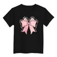 thumbnail image 4 of Shirts for Girls 8-10 Bow Print Short Sleeve Crewneck Graphic Tees Lightweight Vacation Tops Child Clothes,A-Black,140(6-7 Years), 4 of 4