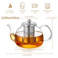 thumbnail image 2 of Tetera de vidrio DOPUDO de 1200 ml de borosilicato con infusor, 2 of 8