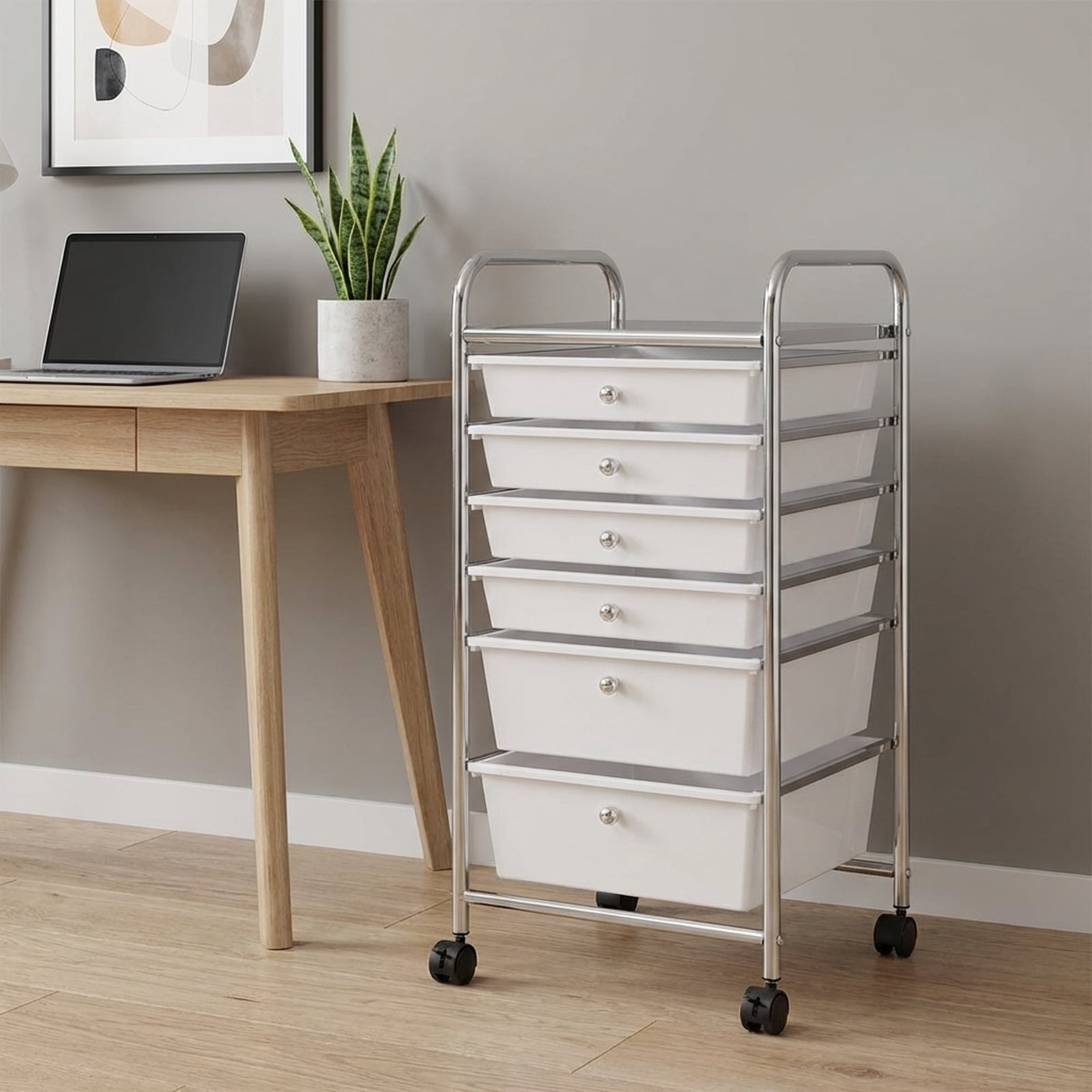 Furnibear 12-Drawer Clear Rolling Storage Cart See-Through Drawer Organizer with Locking Wheels for Crafts and Closet, Transparent