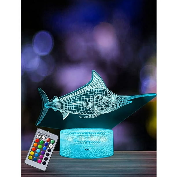 Luz nocturna infantil Marlin, lámpara de ilusión 3D, control remoto, 16 colores cambiantes regulables, regalo de Navidad para niñas y niños, sala de estar y dormitorio.