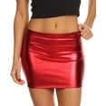 thumbnail image 5 of Sakkas Kaie Women's Shiny Metallic Liquid Wet Look Mini Skirt - Red - Small, 5 of 6