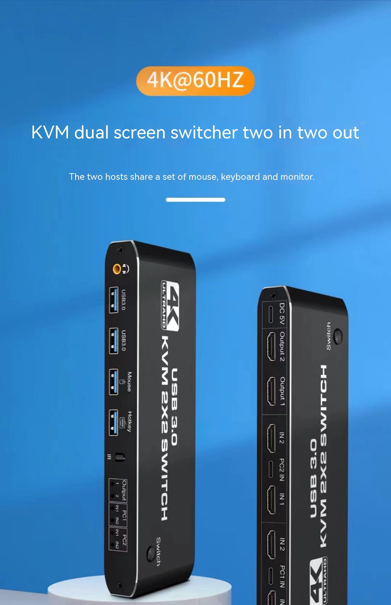 HDMI KVM Switch Dual Screen 2 Monitors 2 Computers 2 in 2 Out,4K@60Hz USB KVM HDMI Switches with Audio HDMI2.0 Ports + 4X USB3.0,Supports 4K 60Hz,1080P 144HZ,RGB 4:4:4,3D,HDR,HDCP,Hotkey,Darkish
