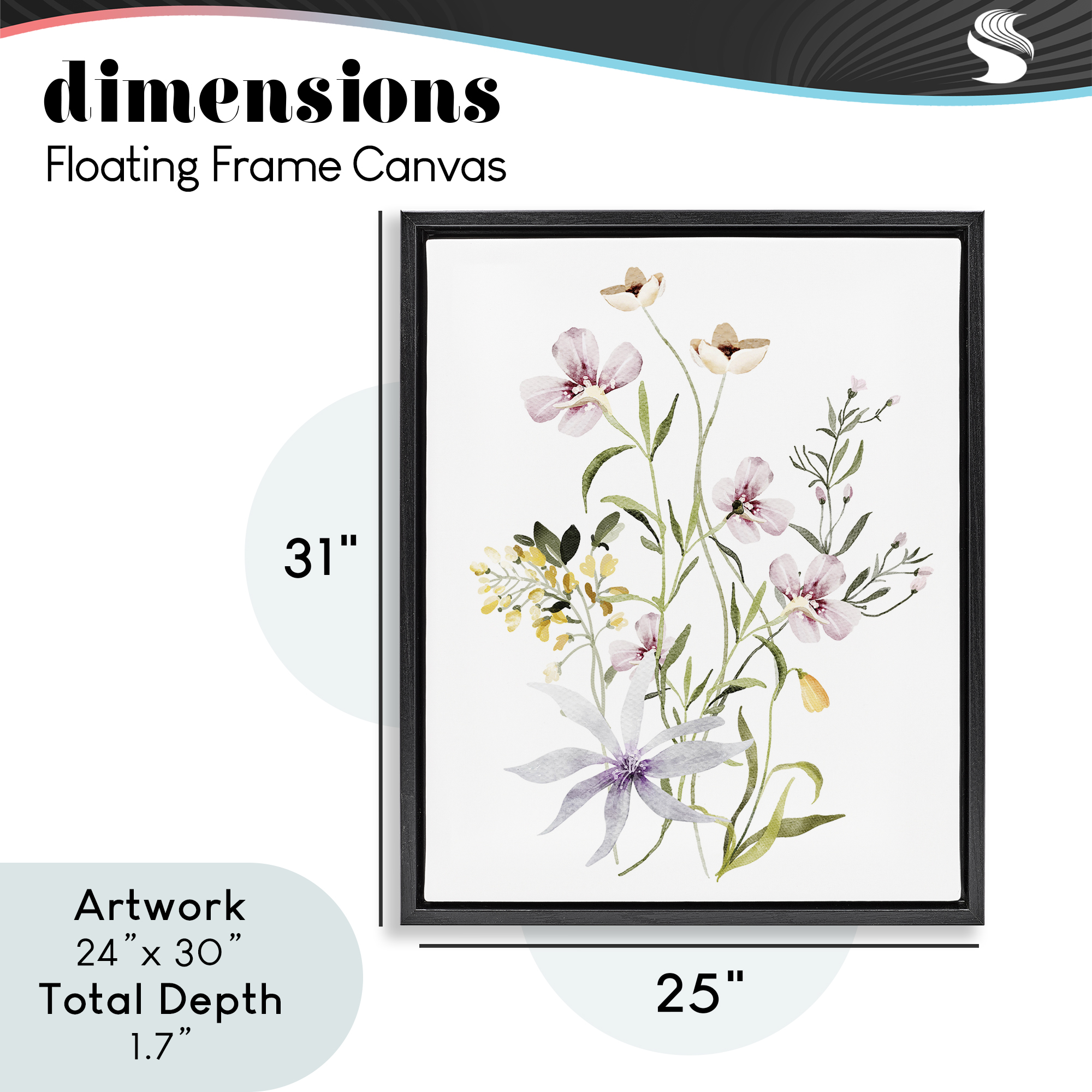 Floral Foliage Bundle Black Framed Floater Canvas Wall Art, design by Lettered and Lined