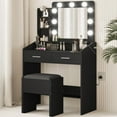 thumbnail image 1 of Vanity Desk with Lights, Makeup Table with Mirror, 3 Light Modes, 2 Drawers, Stool, and Built-in Outlet for Bedroom, 1 of 8