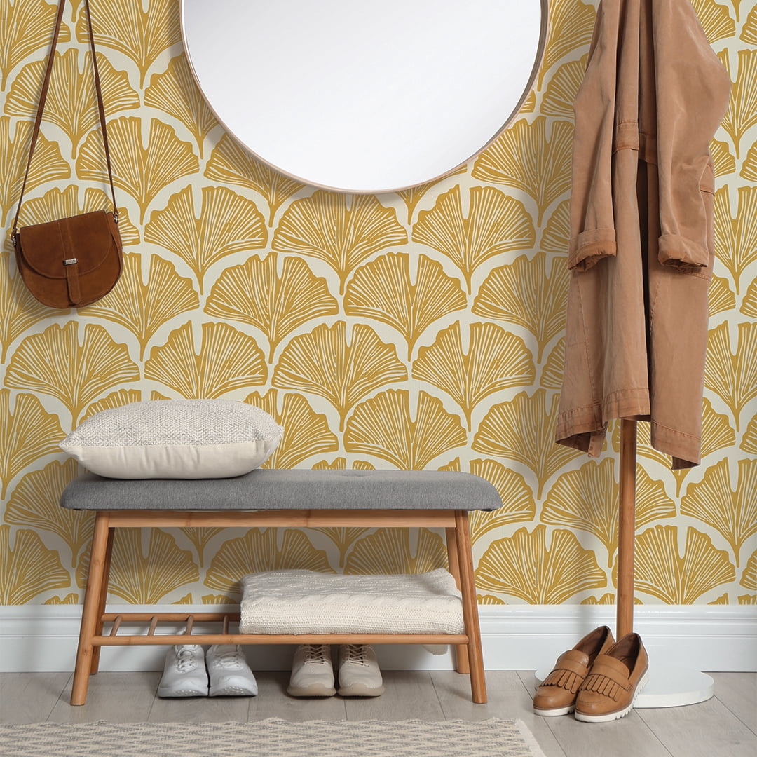Tempaper x Novogratz Feather Palm Yellow Peel and Stick Wallpaper Yellow, 20.5" x 9'