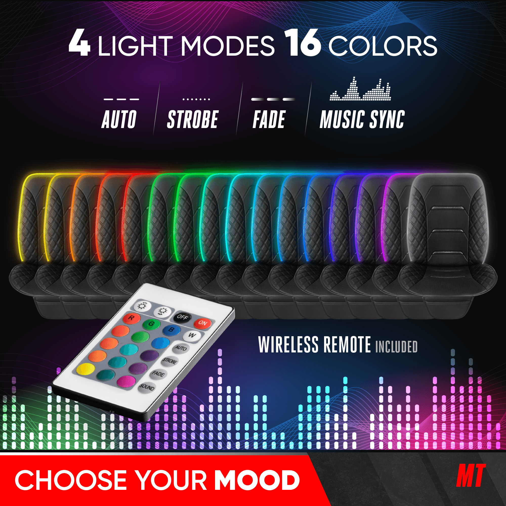 Motor Trend LED Car Seat Cover Car Lights Up Seat Cover Multi Color Seat Protector Seat Cover for Cars SUV Truck Automotive Interior Lights Seat Cover