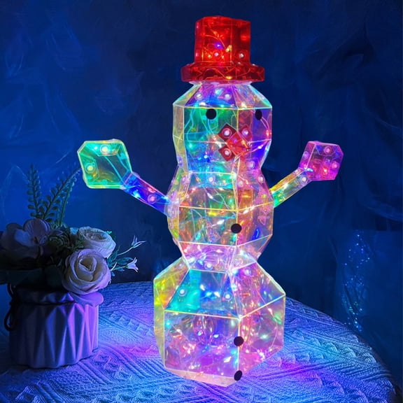 Christmas Prism Rainbow Snowman Ornament/ Christmas Snowman Ornaments LED Light Up Snowman Figurine USB Powered Table Decor For Holiday Decoration