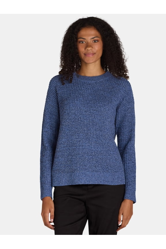 Women's and Women's Plus Waffle Stitch Sweater with Long Sleeves, Midweight, Sizes XS-4X