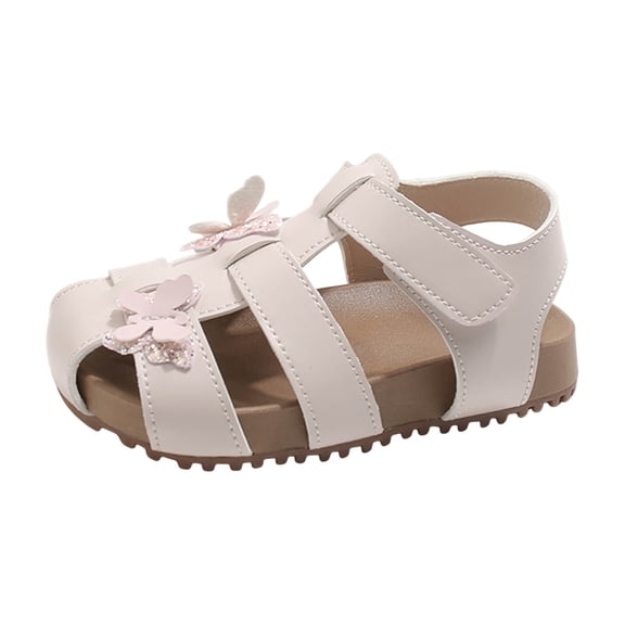 KPOPLK Kids Sandals Girls Summer Outdoor Non-slip Athletic Sandals Closed Toe Adjustable Sandal Lightweight Shoes for Toddler/Little Kid(Beige,13)