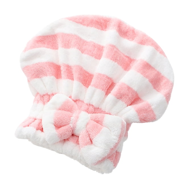 Yhmxh Gorro secador de pelo de terciopelo con lazo, toalla absorbente de microfibra para secar la cabeza, toalla de secado, gorro de ducha de princesa a rayas