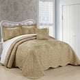 thumbnail image 2 of Home Soft Things 4-Piece Reversible Damask Embroidery Bedspread Set, Incense, Oversized King 120" x 120", 2 of 5